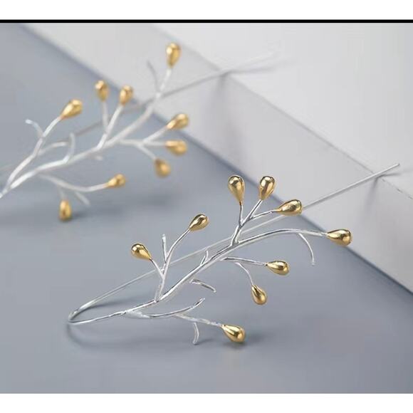 Dainty Minimalist Silver & Gold Twig Dangle Earrings - Picture 4 of 5